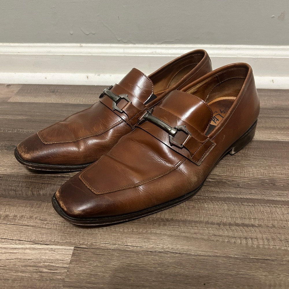 Farley Ltd Bit Loafers Men 10.5 M Cognac Brown Leather Square Toe Brazil Classic